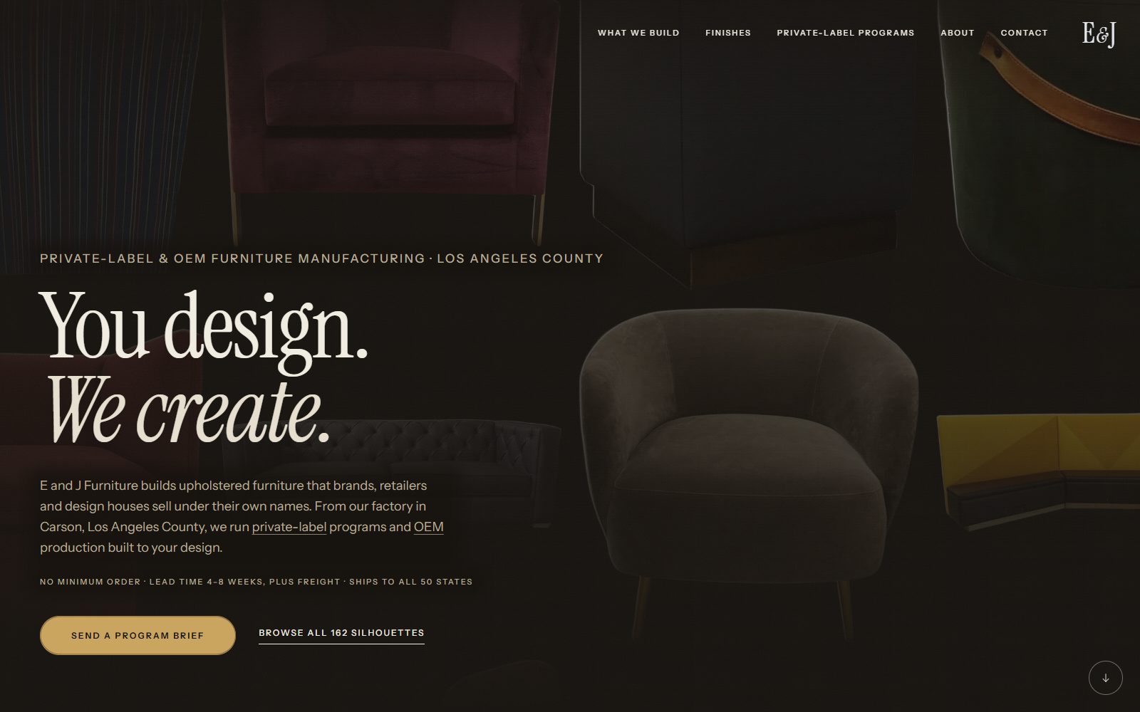The E and J Furniture website built by Webs By Spider
