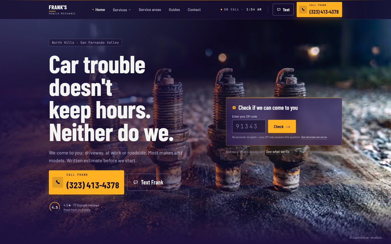 The Frank's Mobile Mechanic website built by Webs By Spider