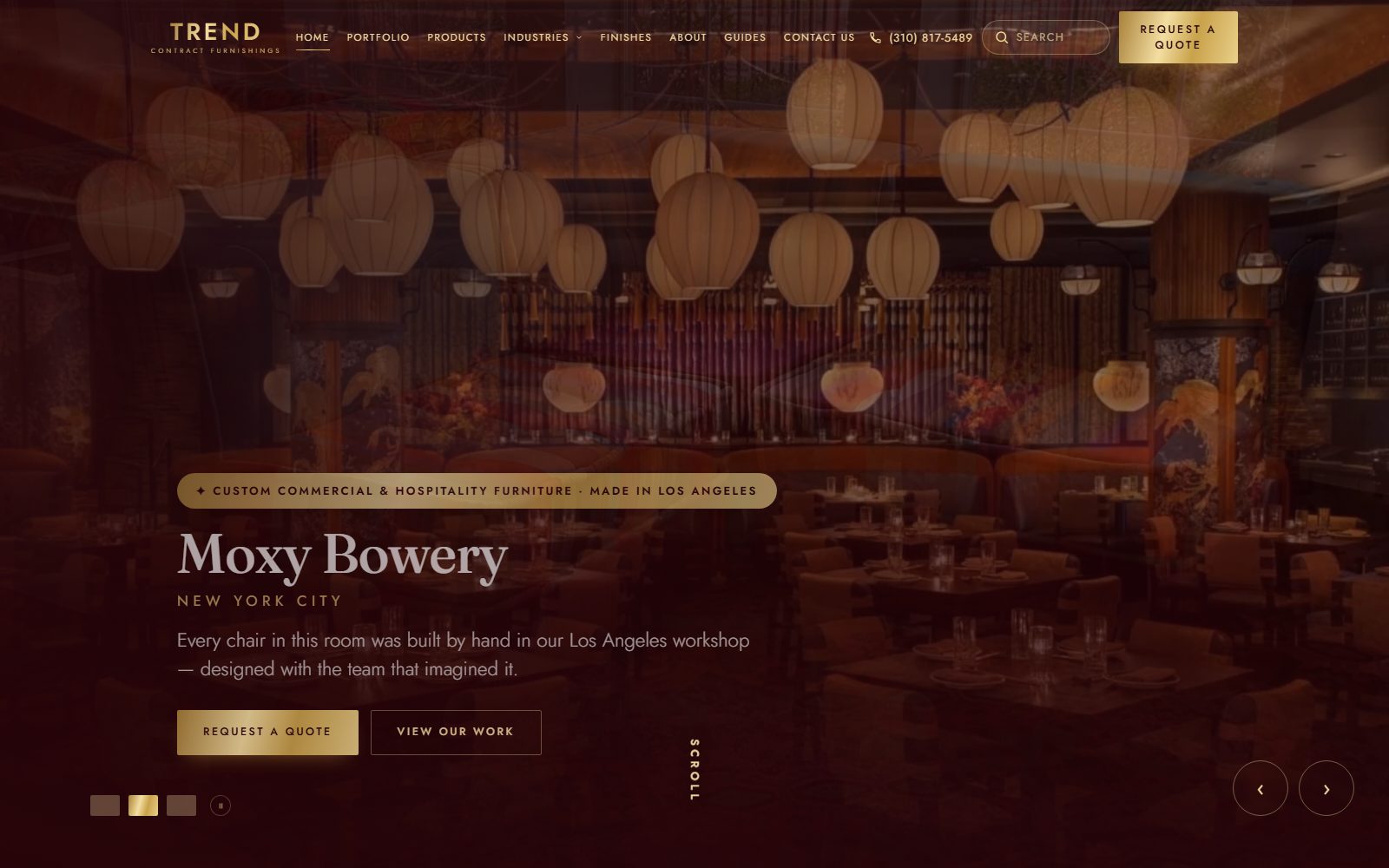 Trend Contract Furnishings — cinematic hospitality furniture website homepage built by Webs By Spider